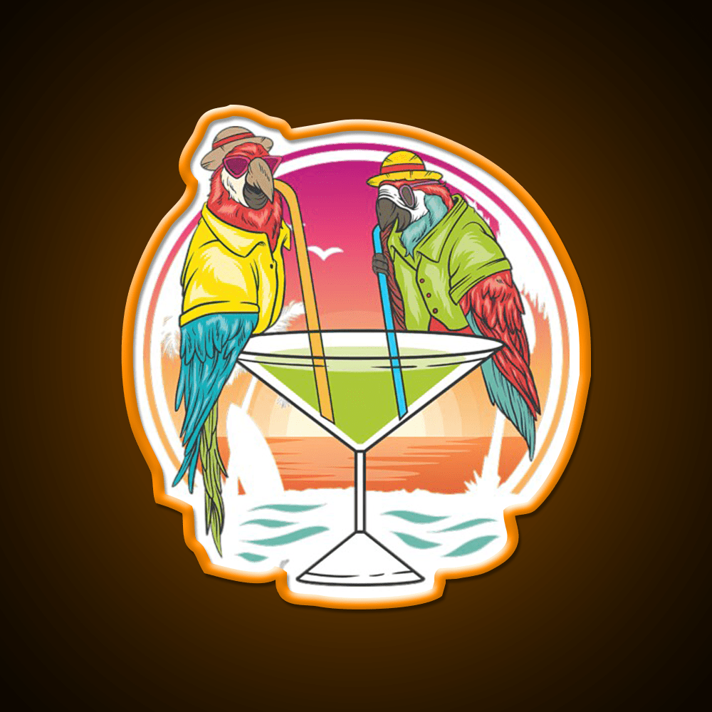 Parrots Drinking Margarita On Summer Vacation Party Drink Tequila Led Neon Sign Rgb Color - Shineneon