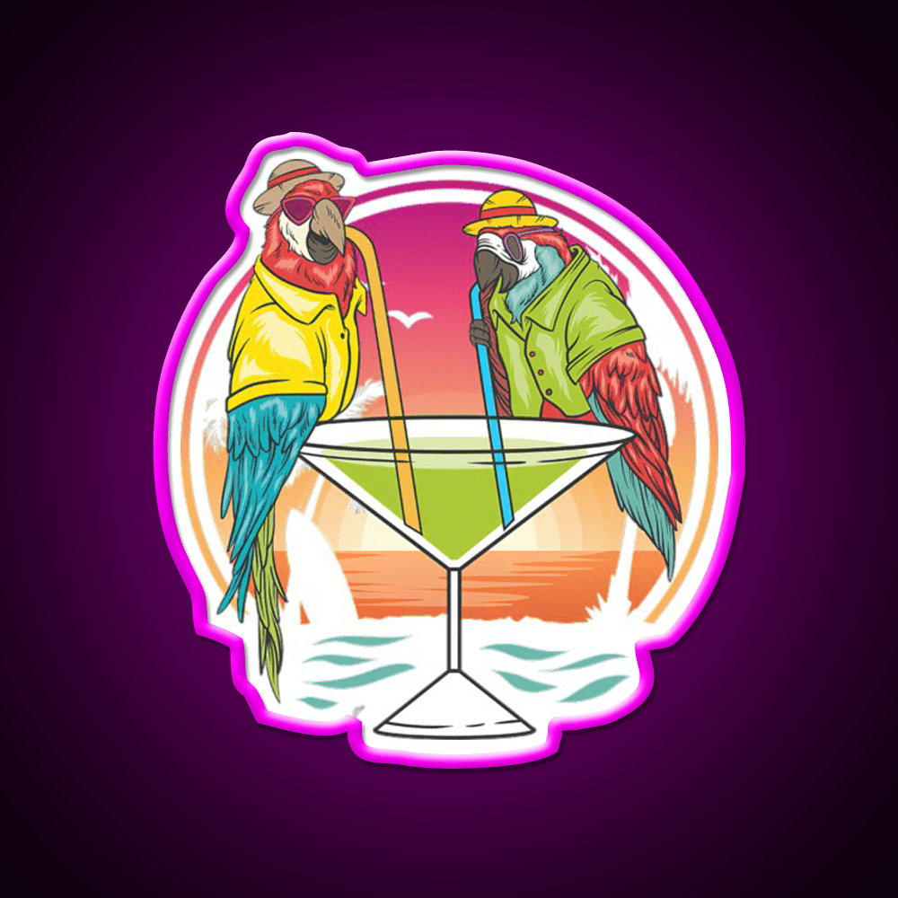 Parrots Drinking Margarita On Summer Vacation Party Drink Tequila Led Neon Sign Rgb Color - Shineneon