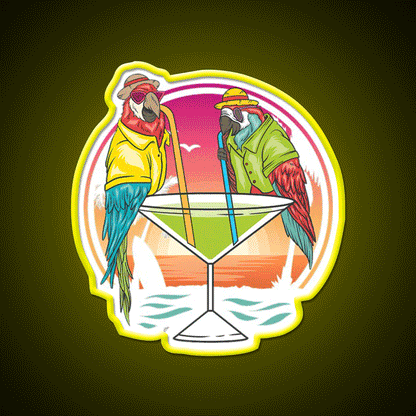 Parrots Drinking Margarita On Summer Vacation Party Drink Tequila Led Neon Sign Rgb Color - Custom LED neon sign front view
