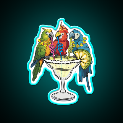 Parrots Drinking Margarita Vibe Cocktail Bar Decor Led Neon Sign Rgb Color - Size and dimension reference
