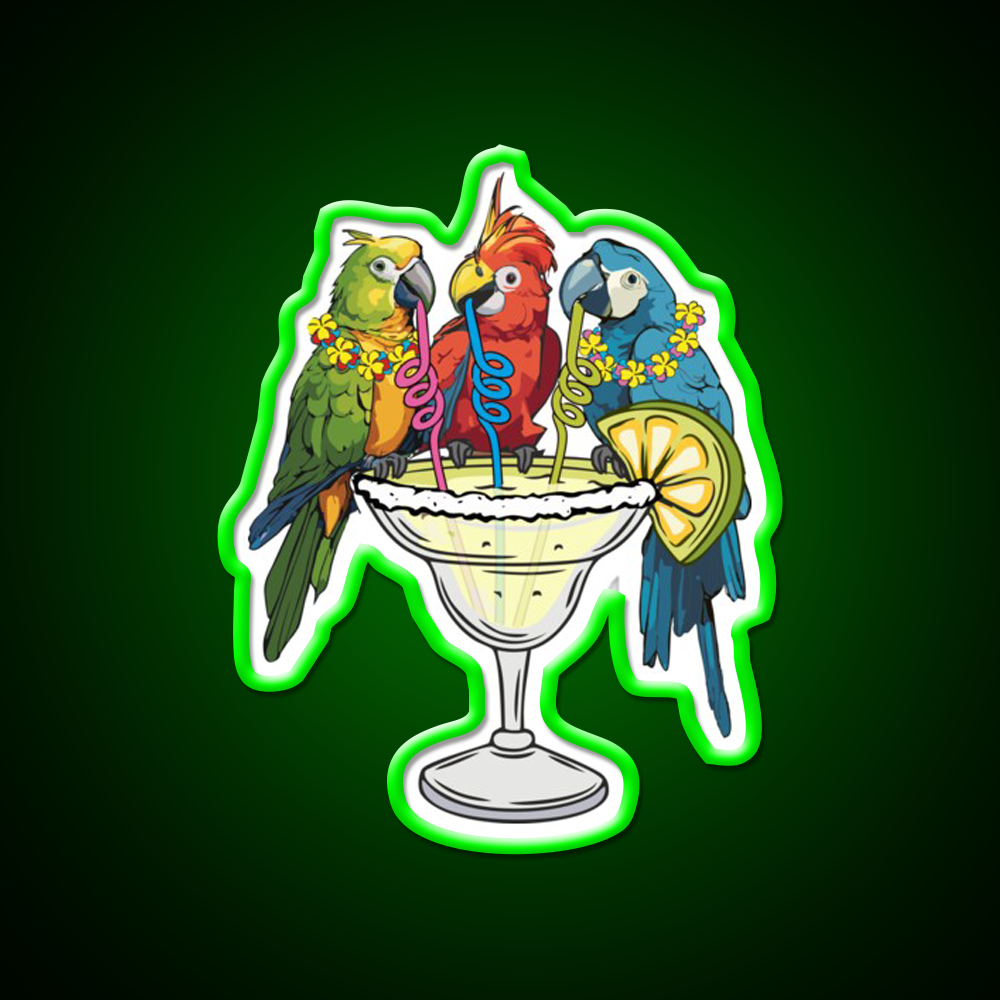 Parrots Drinking Margarita Vibe Cocktail Bar Decor Led Neon Sign Rgb Color - LED neon sign view 8