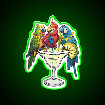 Parrots Drinking Margarita Vibe Cocktail Bar Decor Led Neon Sign Rgb Color - LED neon sign view 8