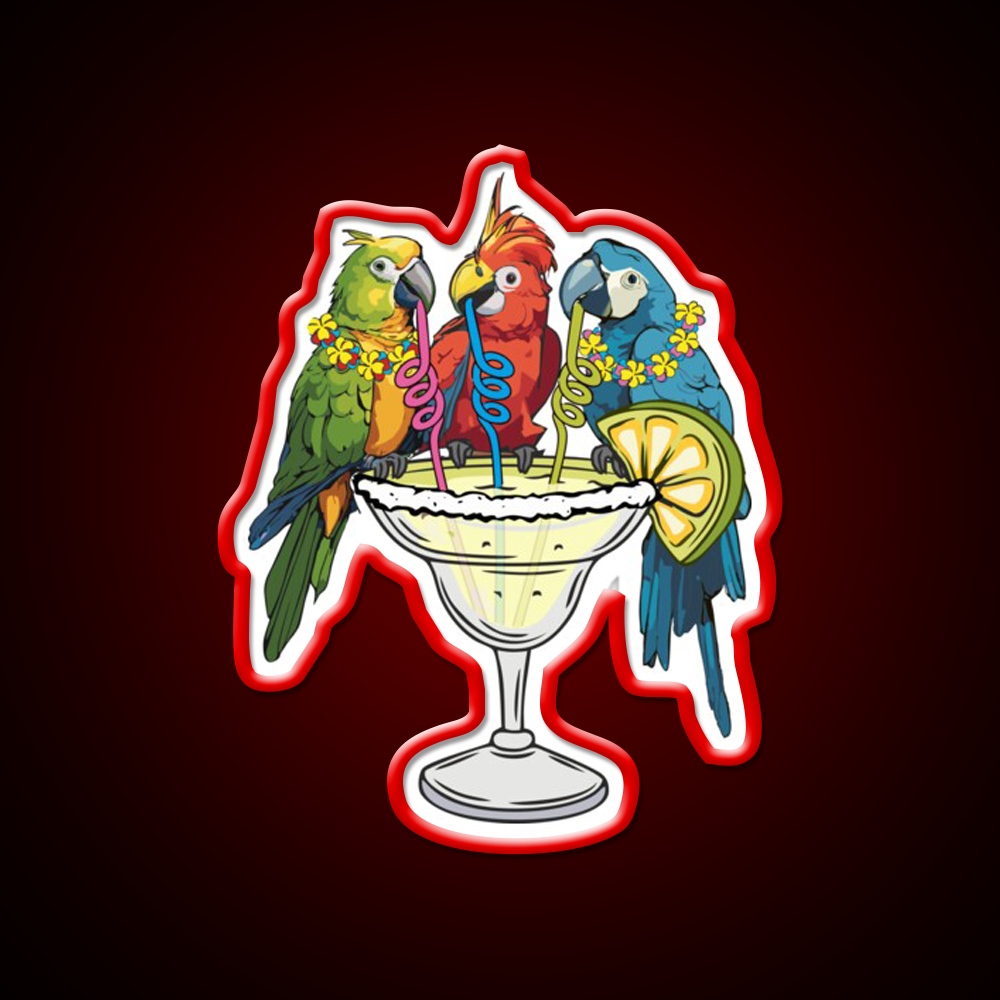 Parrots Drinking Margarita Vibe Cocktail Bar Decor Led Neon Sign Rgb Color - LED neon sign view 10