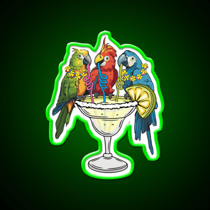 Parrots Drinking Margarita Vibe Cocktail Bar Decor Led Neon Sign Rgb Color - Shineneon