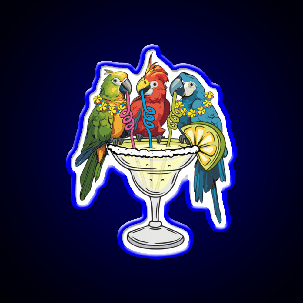 Parrots Drinking Margarita Vibe Cocktail Bar Decor Led Neon Sign Rgb Color - Shineneon