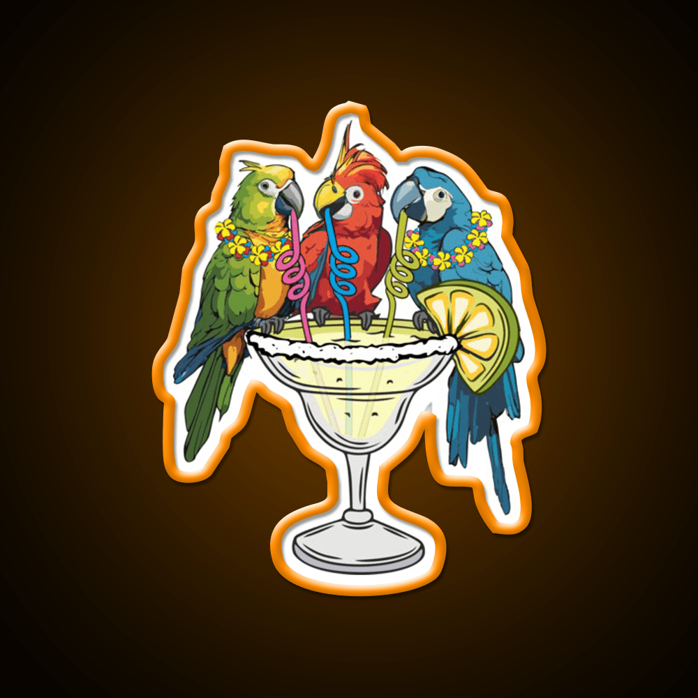 Parrots Drinking Margarita Vibe Cocktail Bar Decor Led Neon Sign Rgb Color - Shineneon