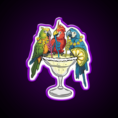 Parrots Drinking Margarita Vibe Cocktail Bar Decor Led Neon Sign Rgb Color - Shineneon