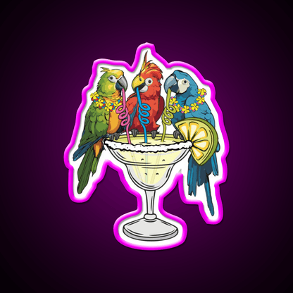 Parrots Drinking Margarita Vibe Cocktail Bar Decor Led Neon Sign Rgb Color - Shineneon