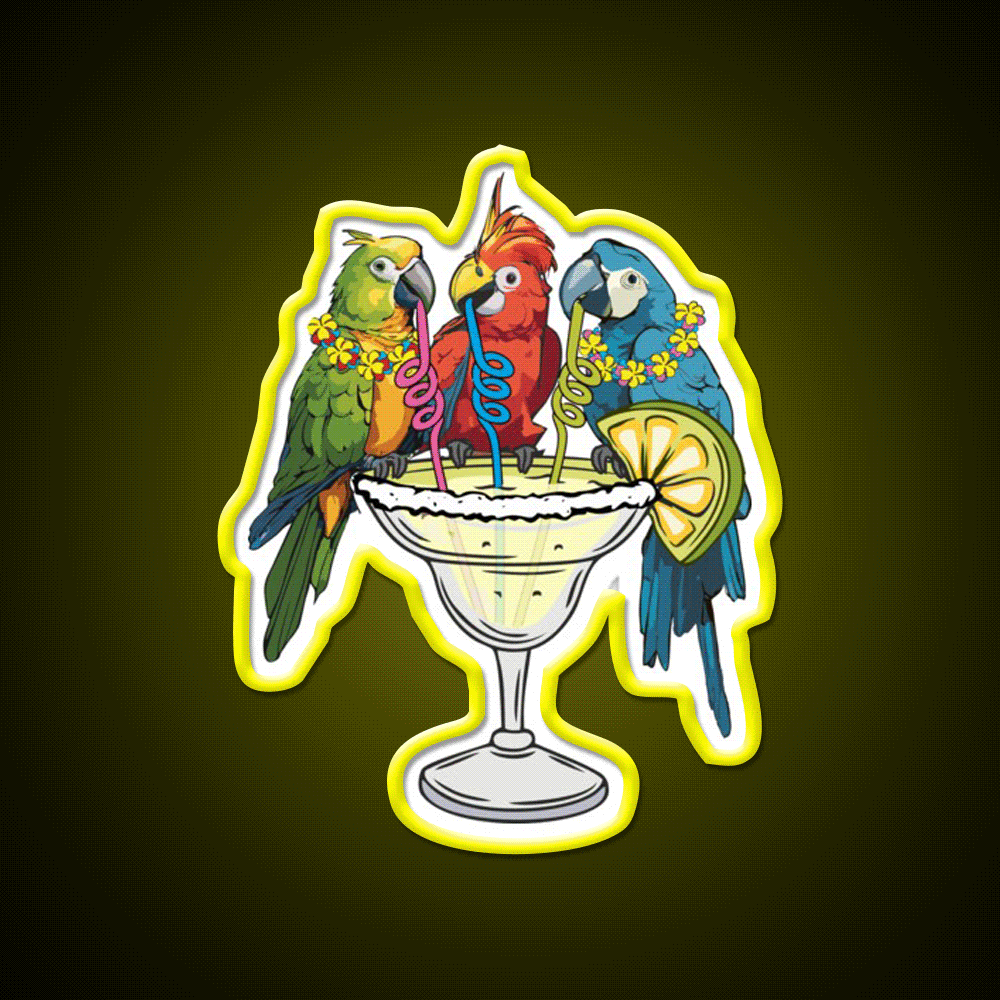 Parrots Drinking Margarita Vibe Cocktail Bar Decor Led Neon Sign Rgb Color - Custom LED neon sign front view