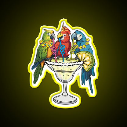Parrots Drinking Margarita Vibe Cocktail Bar Decor Led Neon Sign Rgb Color - LED neon sign view 7