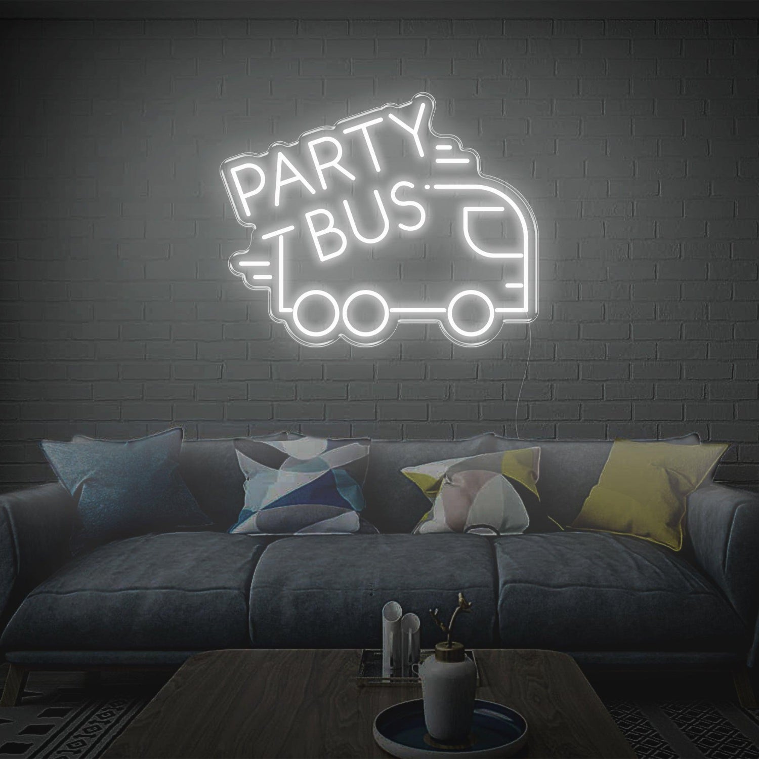 Party Bus White Led Neon Sign Modern Graphic Text Design For Home Decor | Shineneon