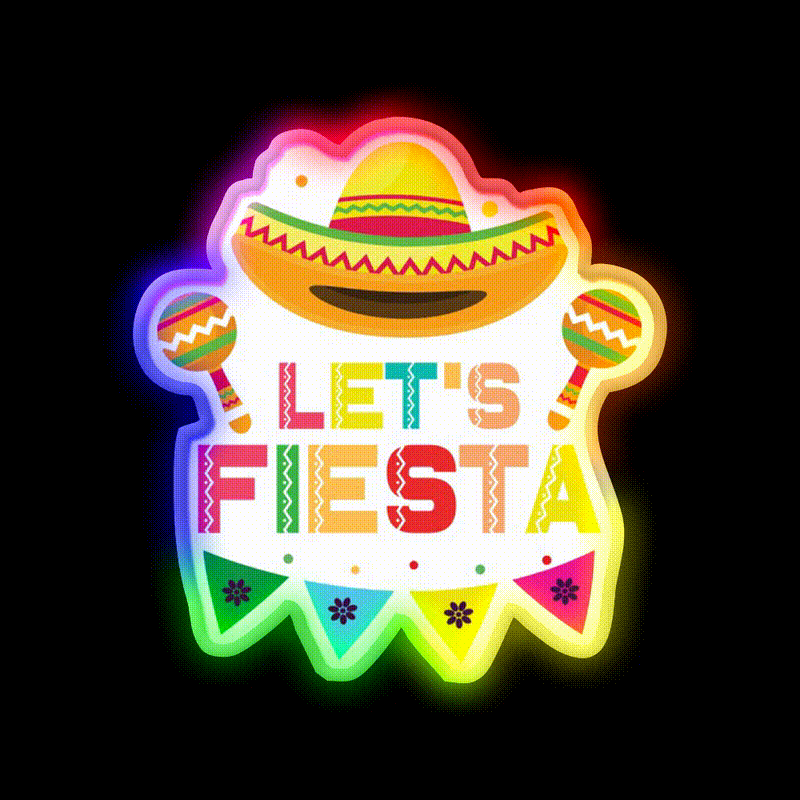 Party Lets Fiesta Maracas Sombrero Taco Led Neon Sign Rgb Color - LED neon sign close-up detail