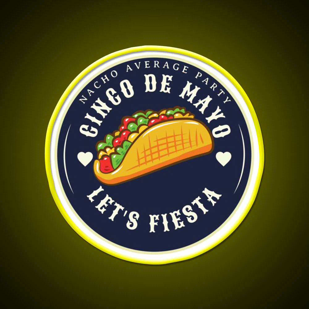 Party Lets Fiesta Mexican Taco Led Neon Sign Rgb Color - Custom LED neon sign front view