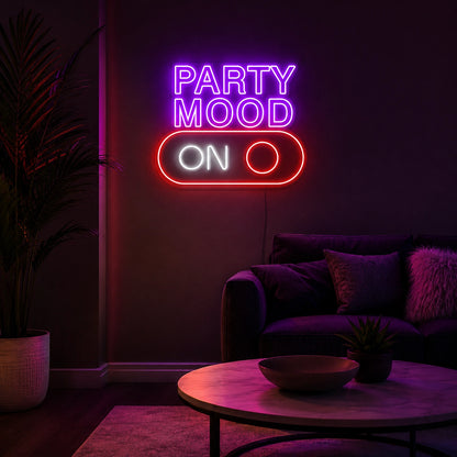 Party Mood On Stacked Script LED Neon Sign size image