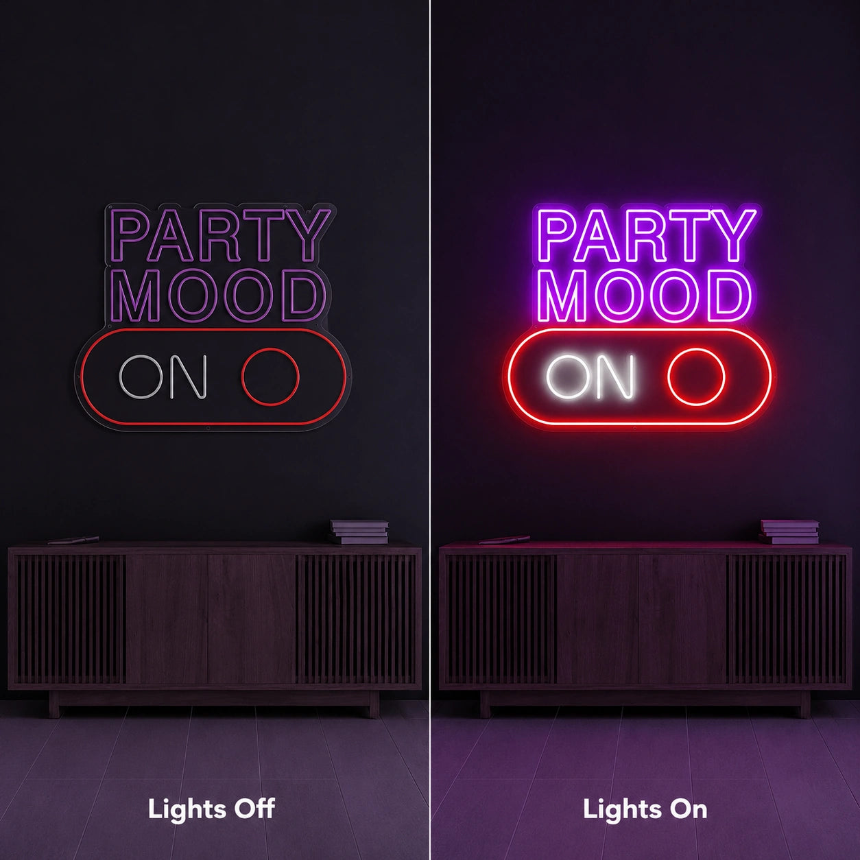 Party Mood On Stacked Script LED Neon Sign main product image