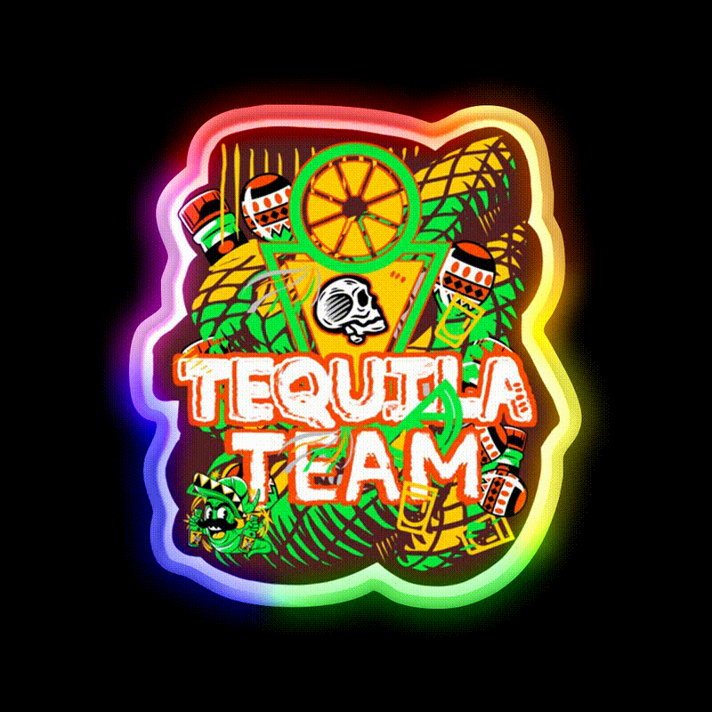 Party Team Party Drink Tequila Led Neon Sign Rgb Color - LED neon sign close-up detail