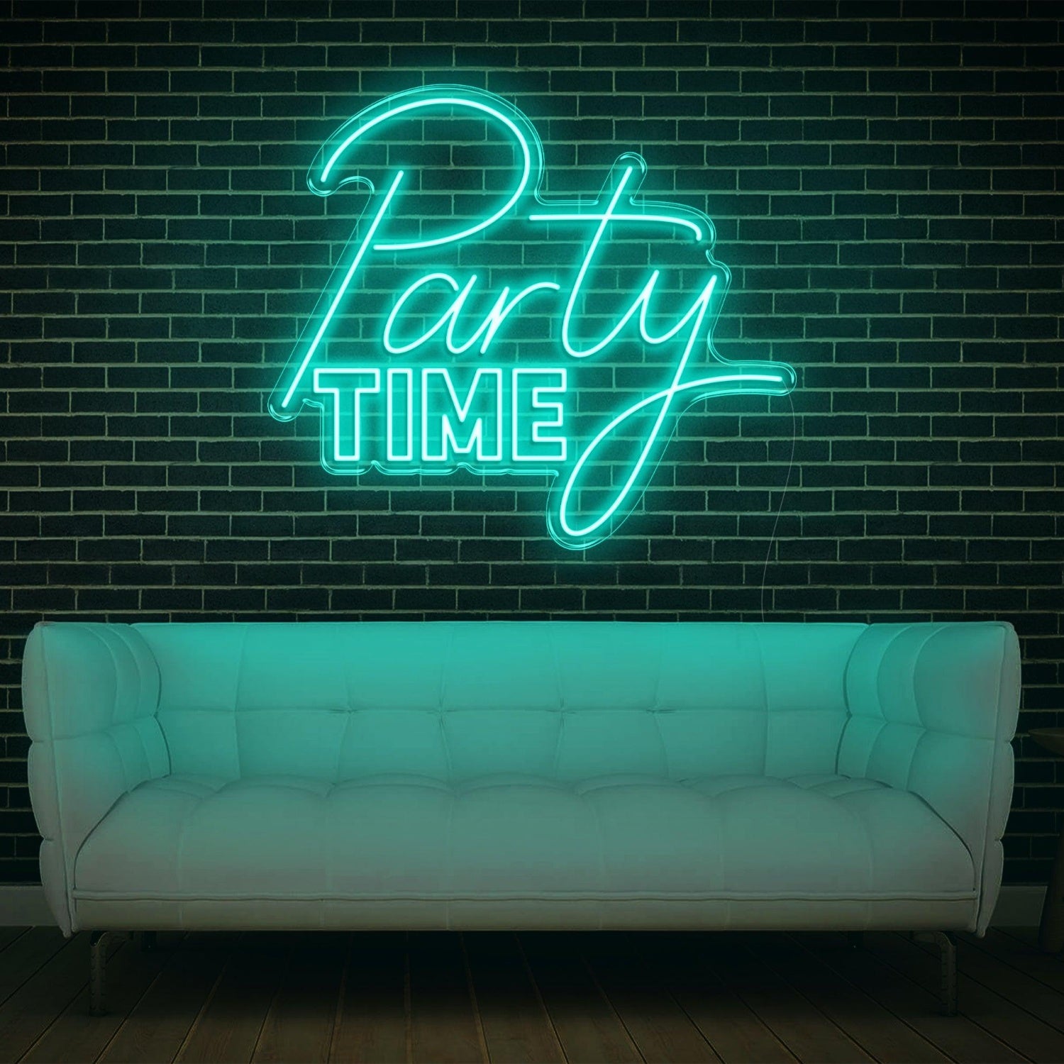 Party Time Flowing Script Bold Block Light Blue Led Neon Sign For Home Bar Wall Decor | Shineneon