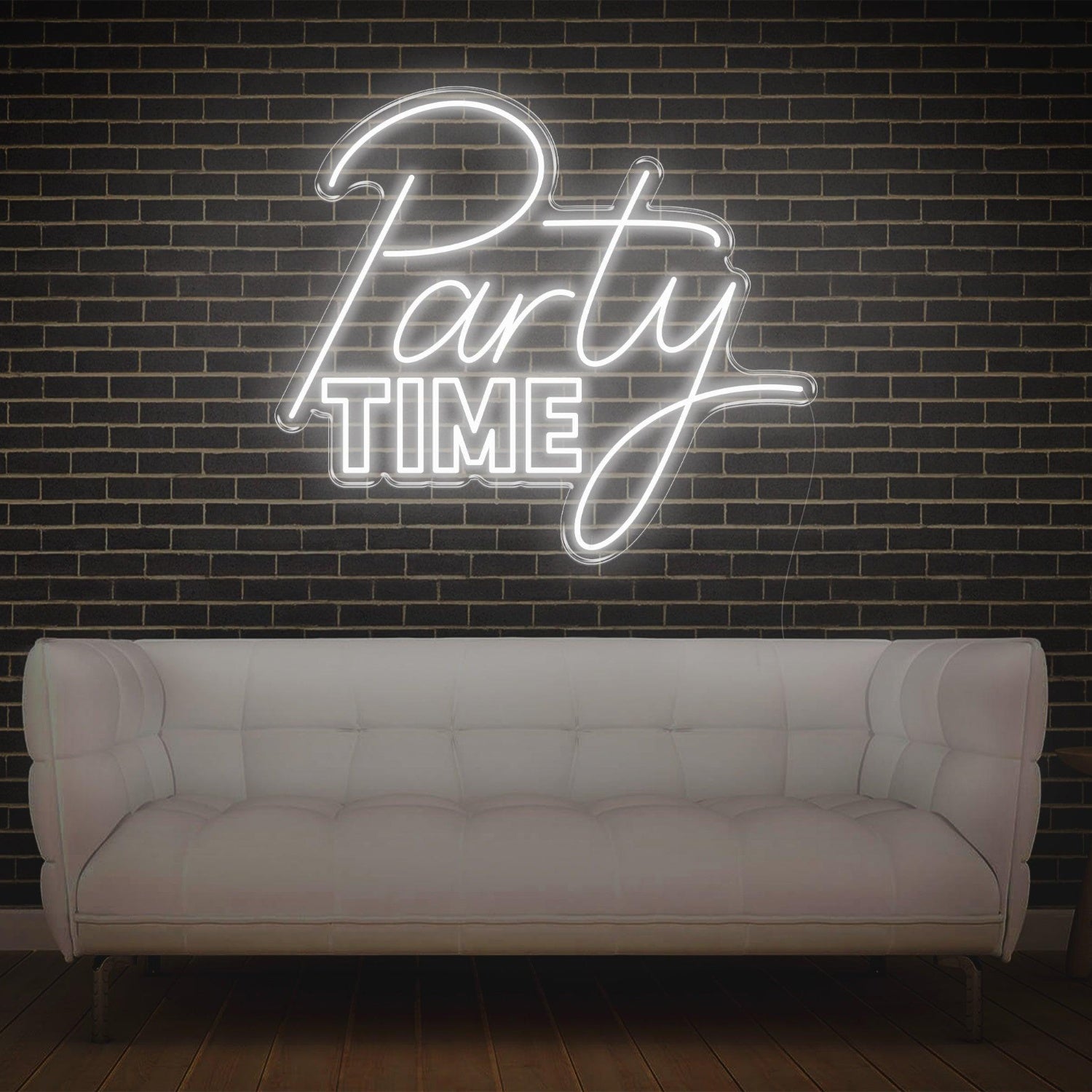 Party Time Flowing Script Bold Block Light Blue Led Neon Sign For Home Bar Wall Decor | Shineneon