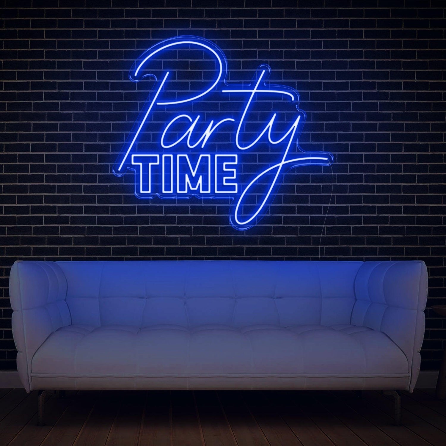 Party Time Flowing Script Bold Block Light Blue Led Neon Sign For Home Bar Wall Decor | Shineneon