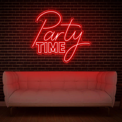 Party Time Flowing Script Bold Block Light Blue Led Neon Sign For Home Bar Wall Decor | Shineneon