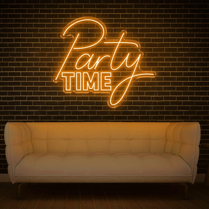 Party Time Flowing Script Bold Block Light Blue Led Neon Sign For Home Bar Wall Decor | Shineneon
