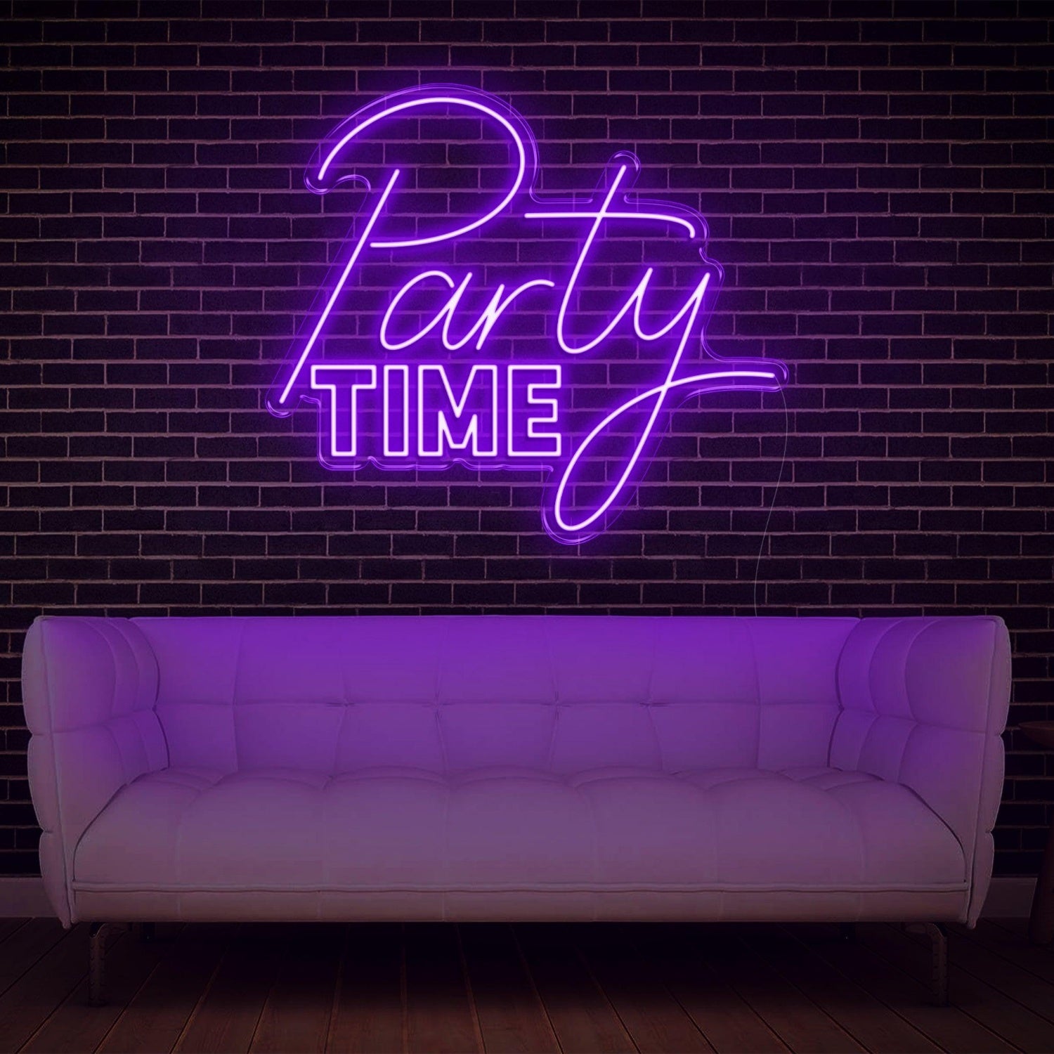 Party Time Flowing Script Bold Block Light Blue Led Neon Sign For Home Bar Wall Decor | Shineneon