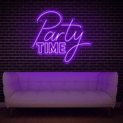 Party Time Flowing Script Bold Block Light Blue Led Neon Sign For Home Bar Wall Decor | Shineneon
