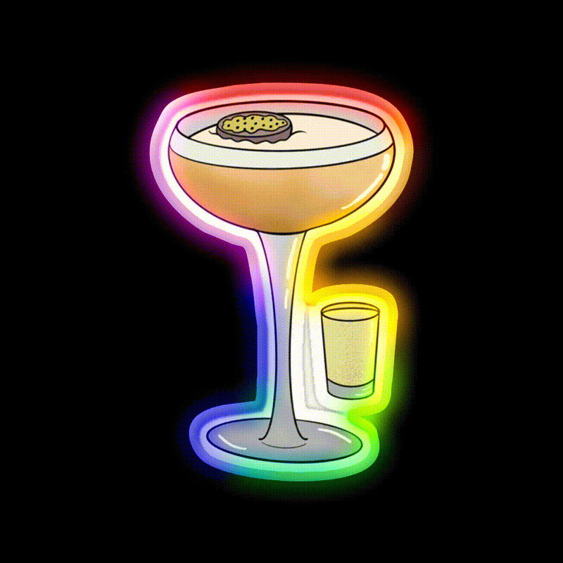 Passion Fruit Martini With Prosecco Cocktail Bar Decor Led Neon Sign Rgb Color - LED neon sign close-up detail