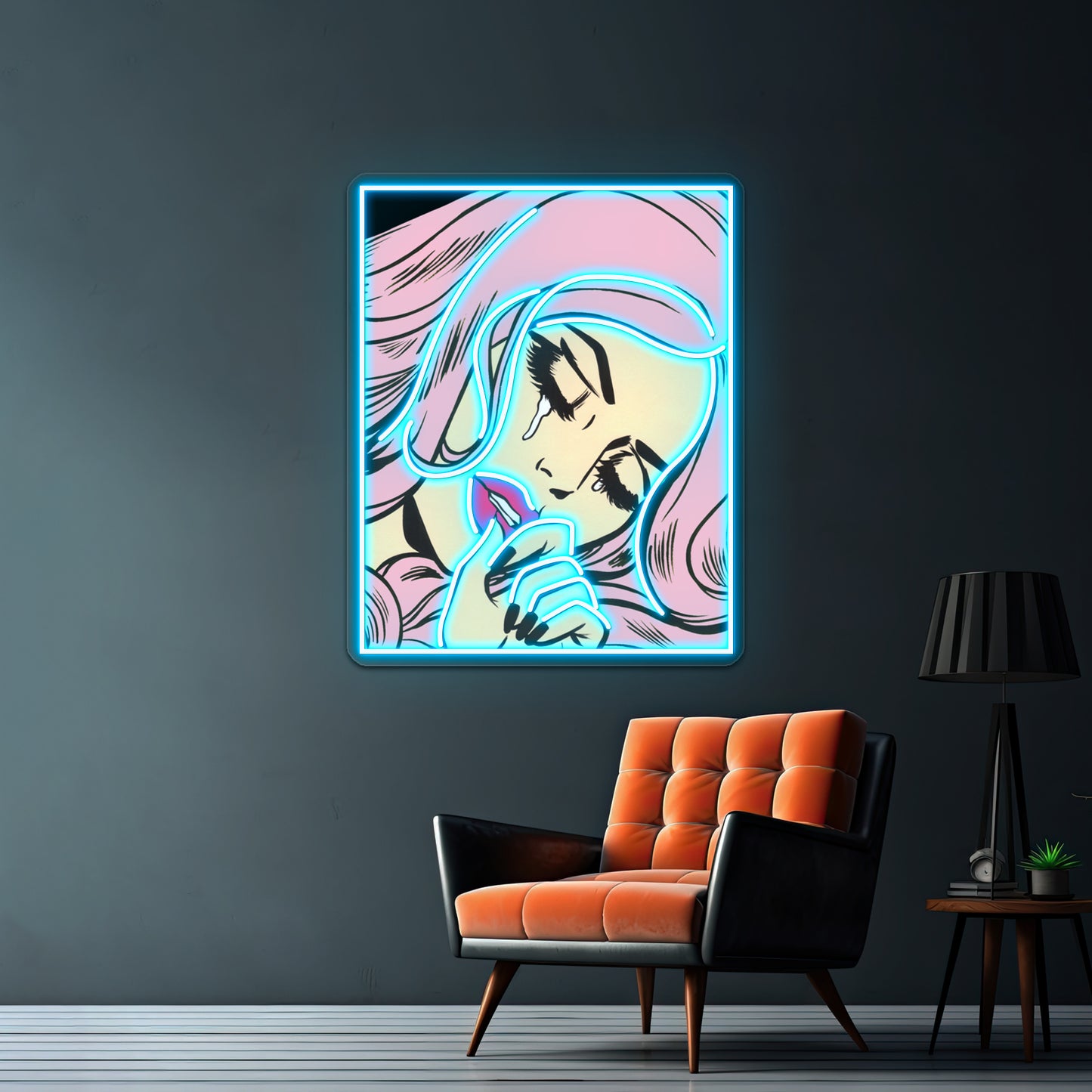 Pastel Pink Sad Girl Artwork Neon Wall Sign