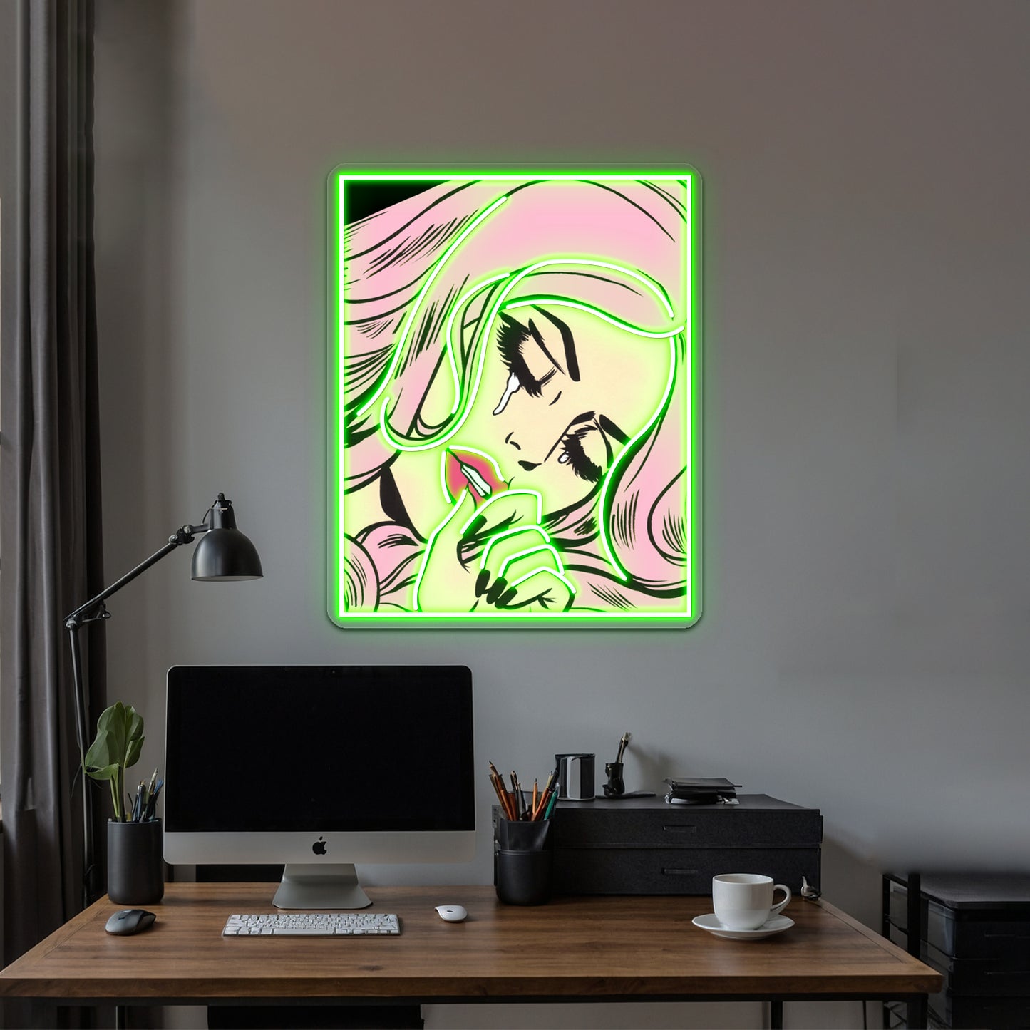 Pastel Pink Sad Girl Artwork Neon Wall Sign