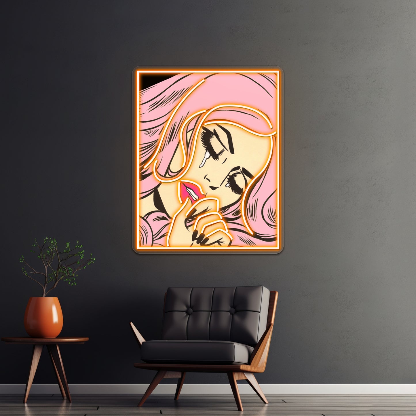 Pastel Pink Sad Girl Artwork Neon Wall Sign