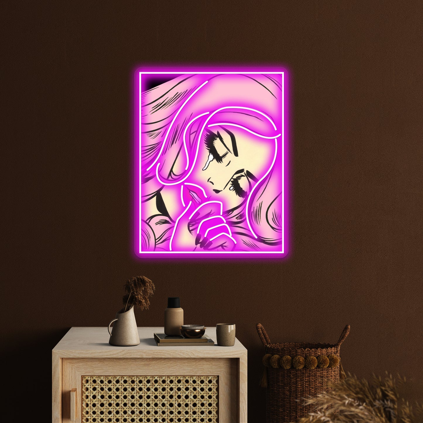 Pastel Pink Sad Girl Artwork Neon Wall Sign