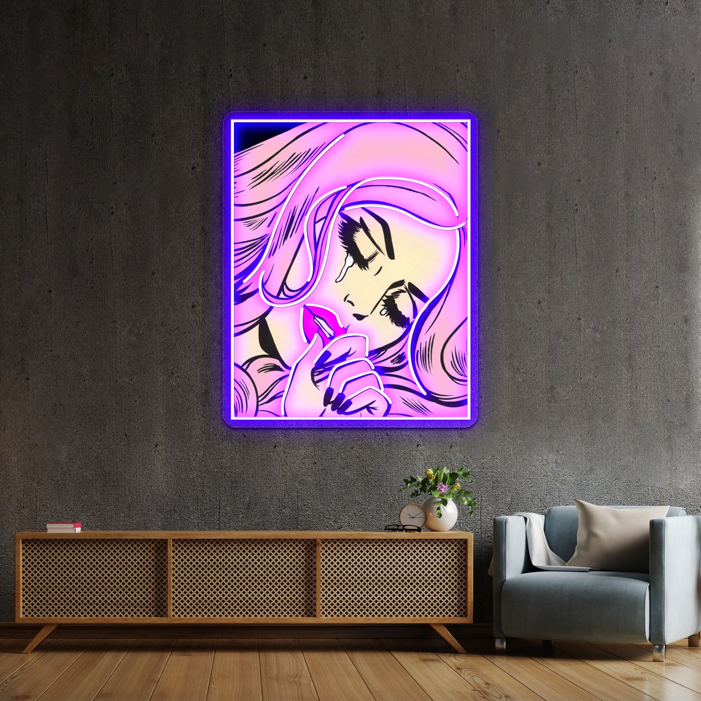 Pastel Pink Sad Girl Artwork Neon Wall Sign