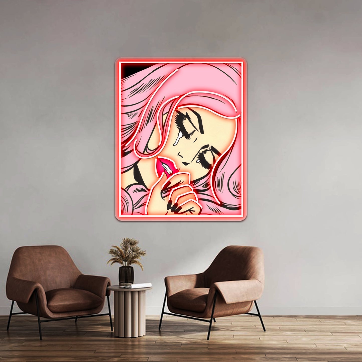 Pastel Pink Sad Girl Artwork Neon Wall Sign