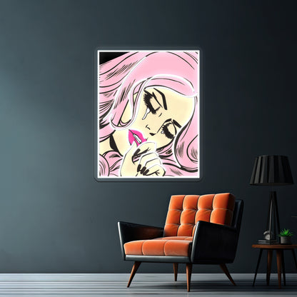 Pastel Pink Sad Girl Artwork Neon Wall Sign