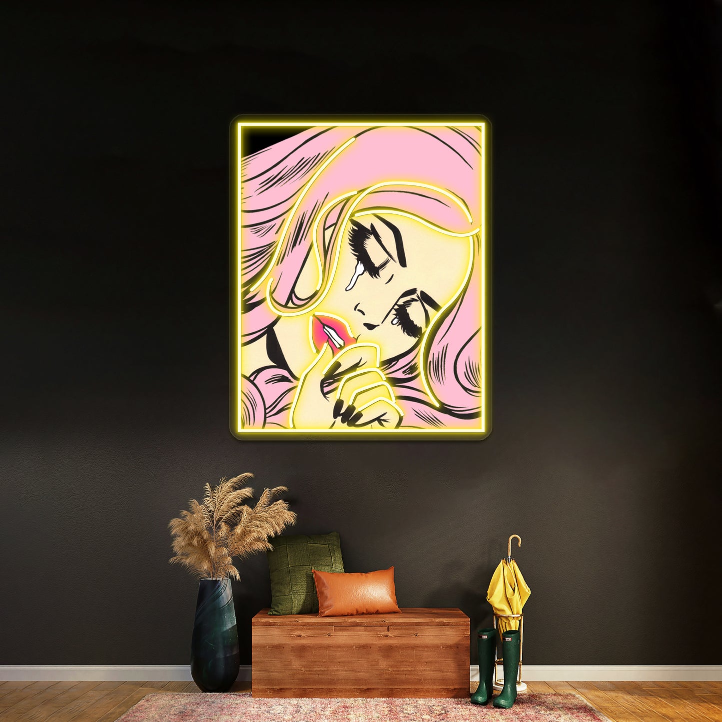 Pastel Pink Sad Girl Artwork Neon Wall Sign