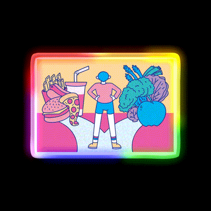 Path Between Fast Food And Healthy Food Led Neon Sign For Burger Place Rgb Color - LED neon sign close-up detail