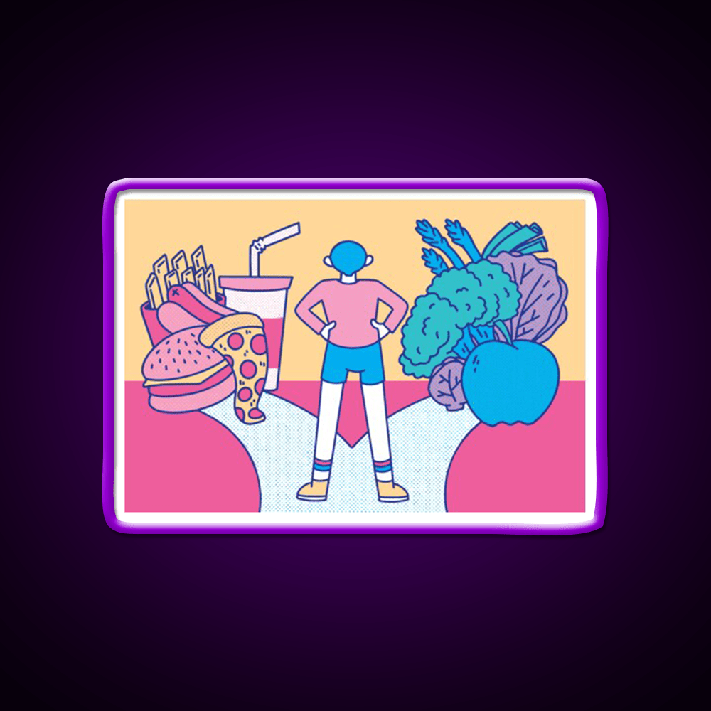 Path Between Fast Food And Healthy Food Led Neon Sign For Burger Place Rgb Color - Shineneon