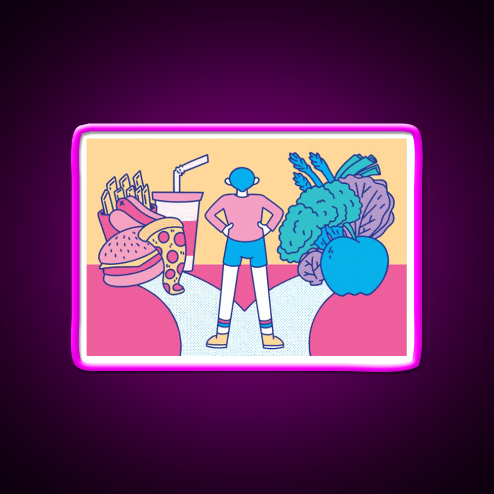 Path Between Fast Food And Healthy Food Led Neon Sign For Burger Place Rgb Color - Shineneon