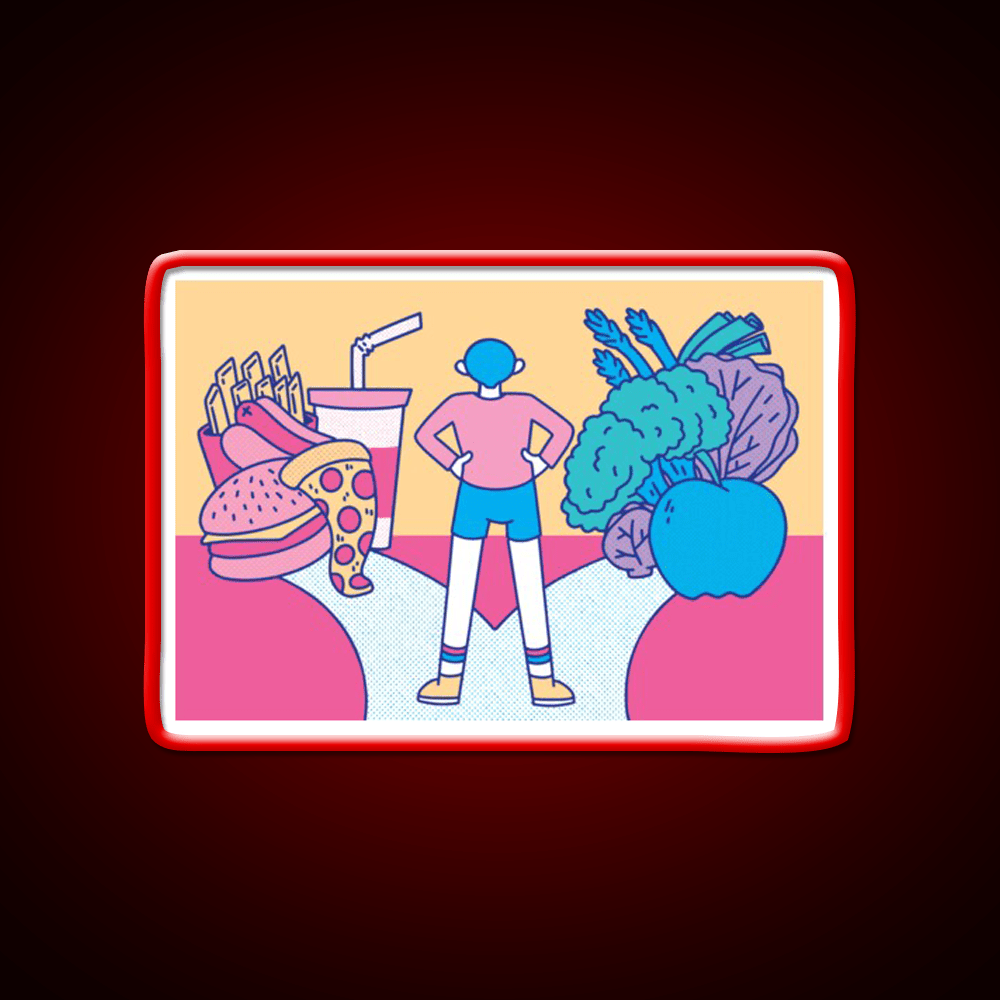 Path Between Fast Food And Healthy Food Led Neon Sign For Burger Place Rgb Color - Shineneon