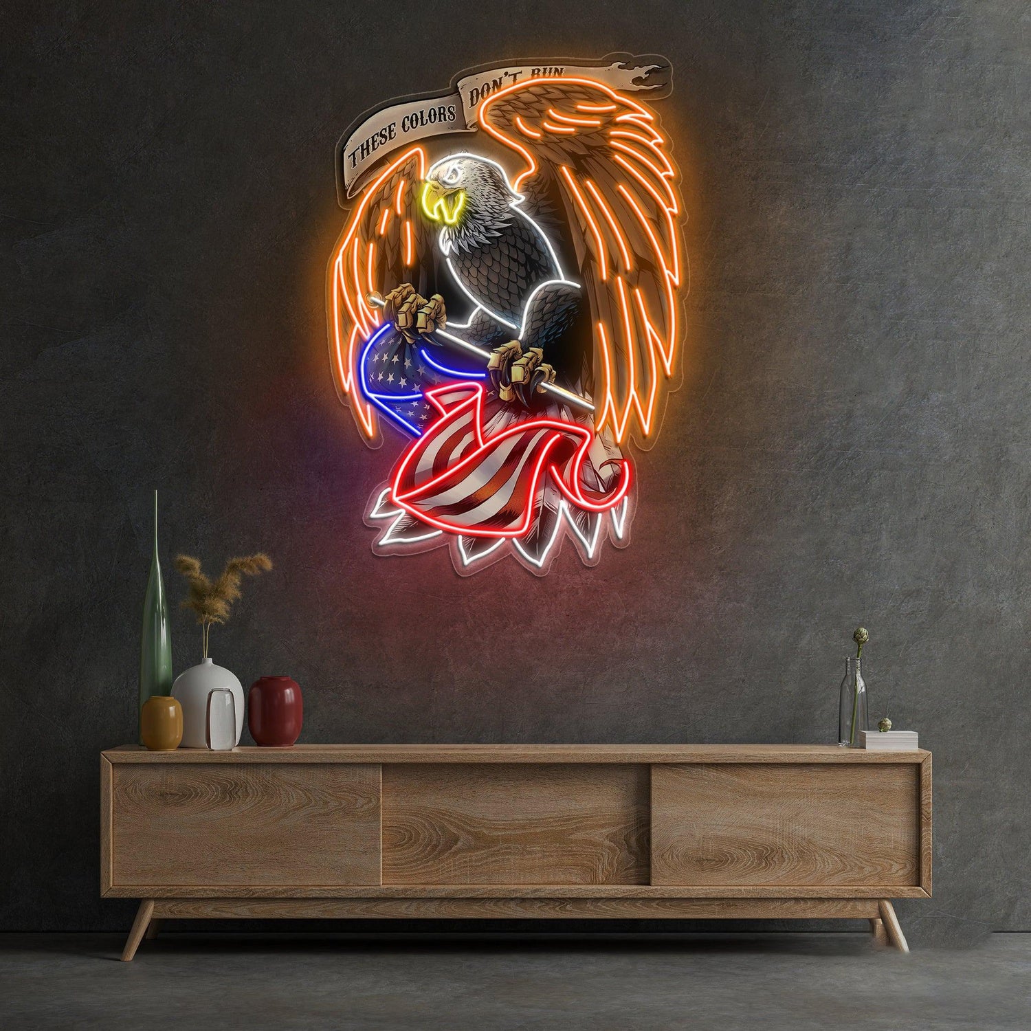 Patriotic Eagle Holding Us Flag Uv Printed Led Neon Sign Artwork For Indoor Wall Decor | Shineneon