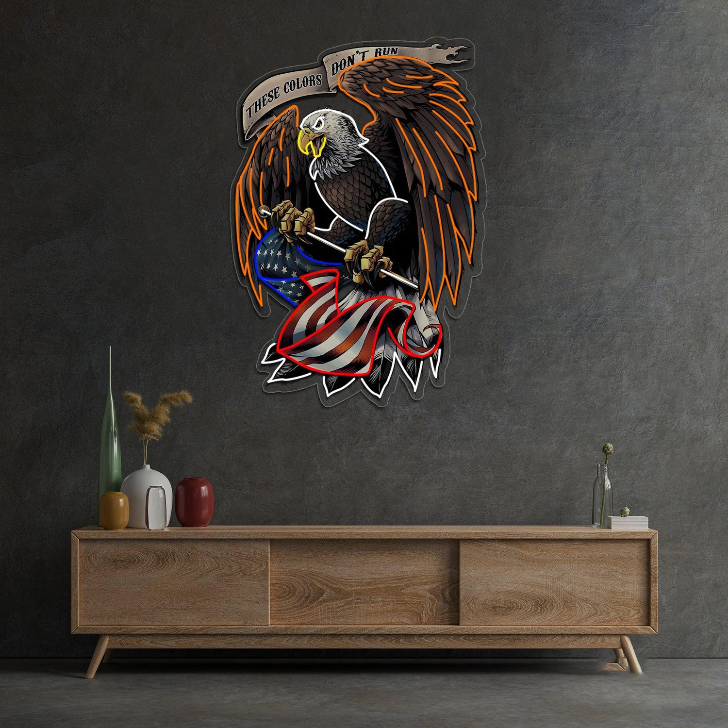 Patriotic Eagle Holding Us Flag Uv Printed Led Neon Sign Artwork For Indoor Wall Decor | Shineneon