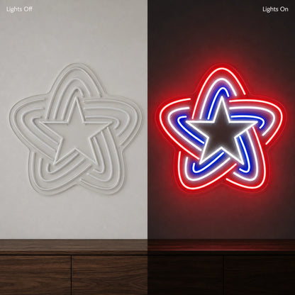 Patriotic Line Star LED Neon Sign Garage Man Cave Neon Sign day and night comparison