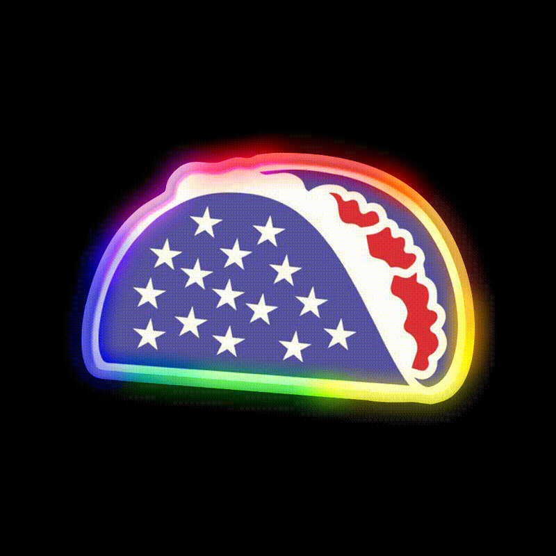 Patriotic Taco Red White And Blue Flag Gift Taco Led Neon Sign Rgb Color - LED neon sign close-up detail