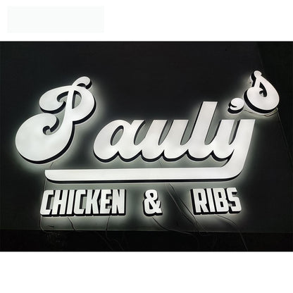 Pauly Chicken And Ribs 3D Frontlit And Backlit Channel Letter Led Light Sign