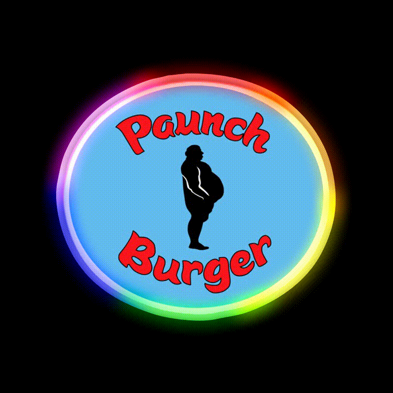 Paunch Burger Logo Parks Recreation Led Neon Sign For Burger Place Rgb Color - LED neon sign close-up detail