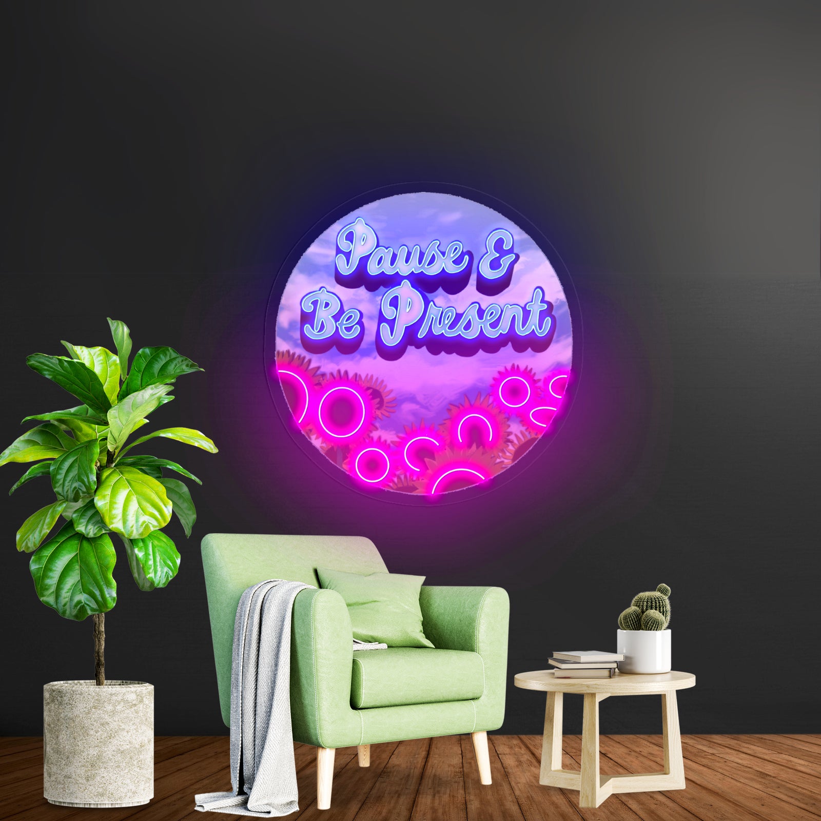 Pause Be Present Positivity Artwork Aesthetic Neon Signs