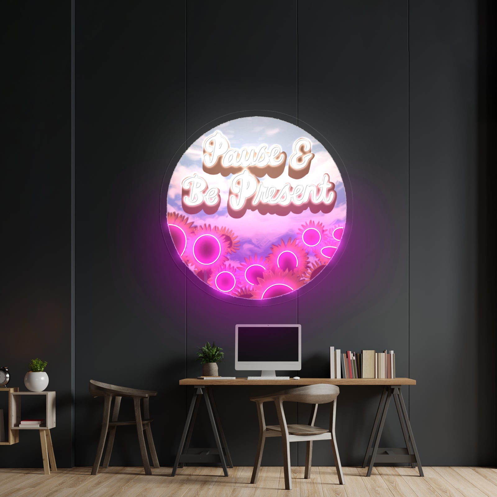 Pause Be Present Positivity Artwork Aesthetic Neon Signs