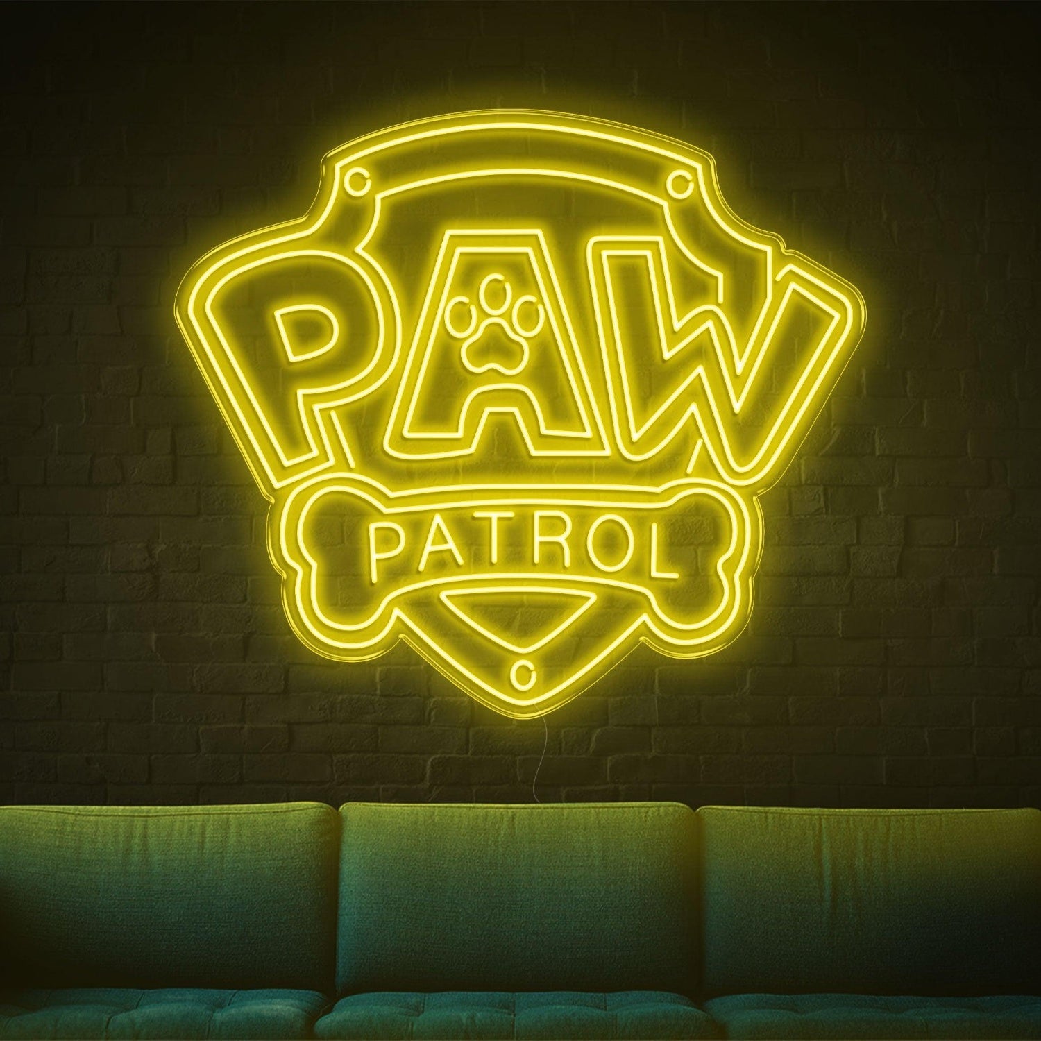 Paw Patrol Yellow Shield Dog Bone Led Neon Sign For Kids Room | Shineneon