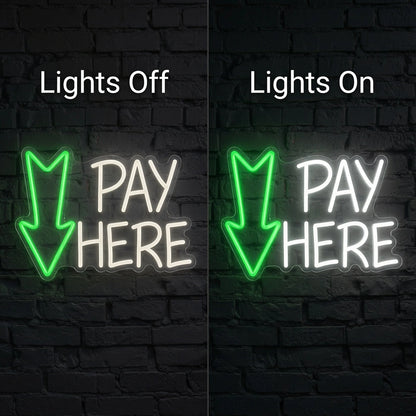 Pay Here On A Brick Wall Decor LED Neon Sign - 06 Day Night Comparison